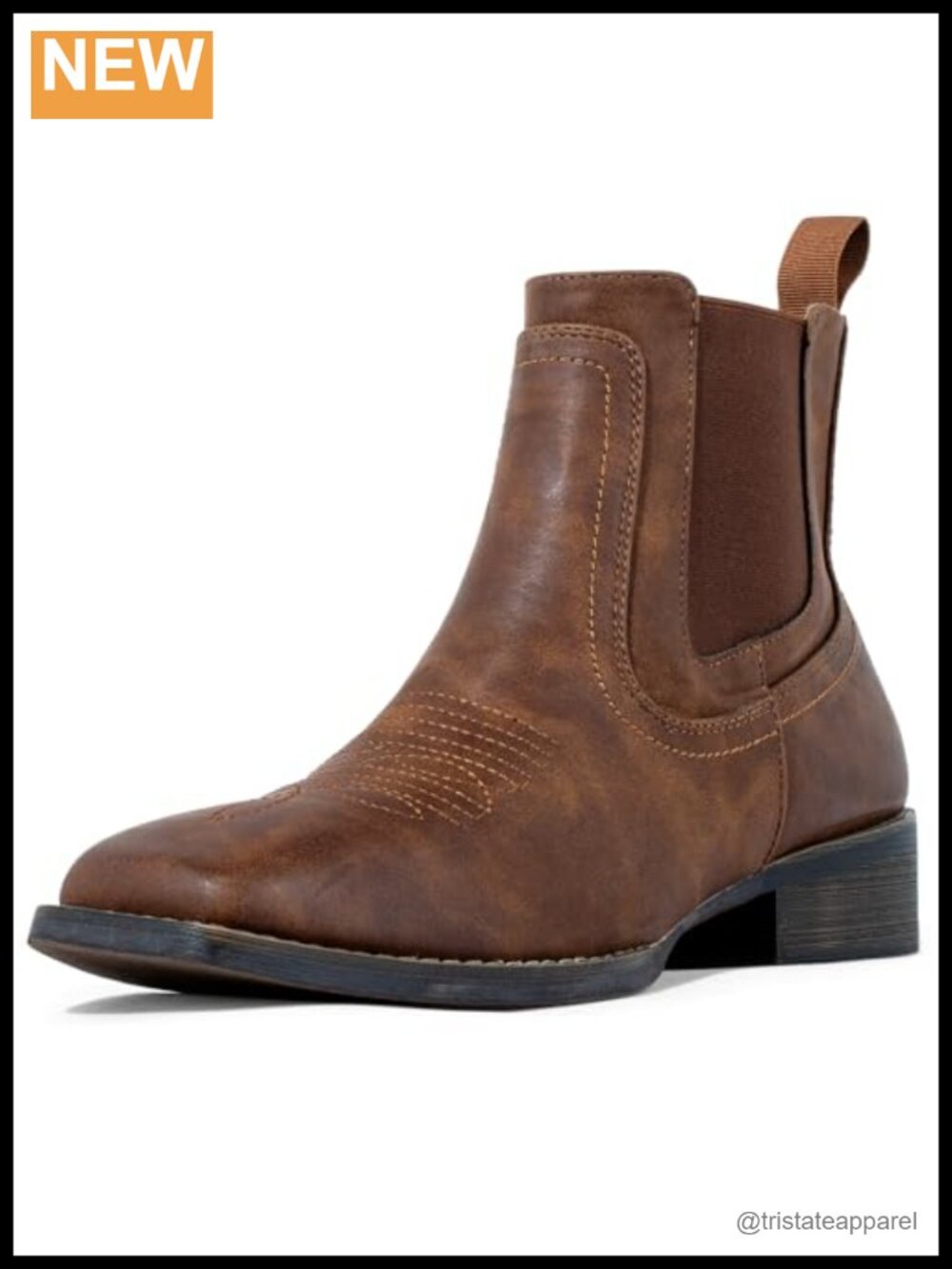 Men's Ankle Cowboy Boots Square Toe Chelsea Faux Leather Pull-On